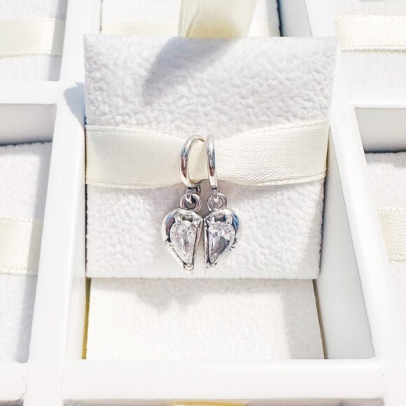 925 Sterling Silver Mom And Daughter Crystal Half Charms Fits Pandora Bracelets - Picture 3 of 10